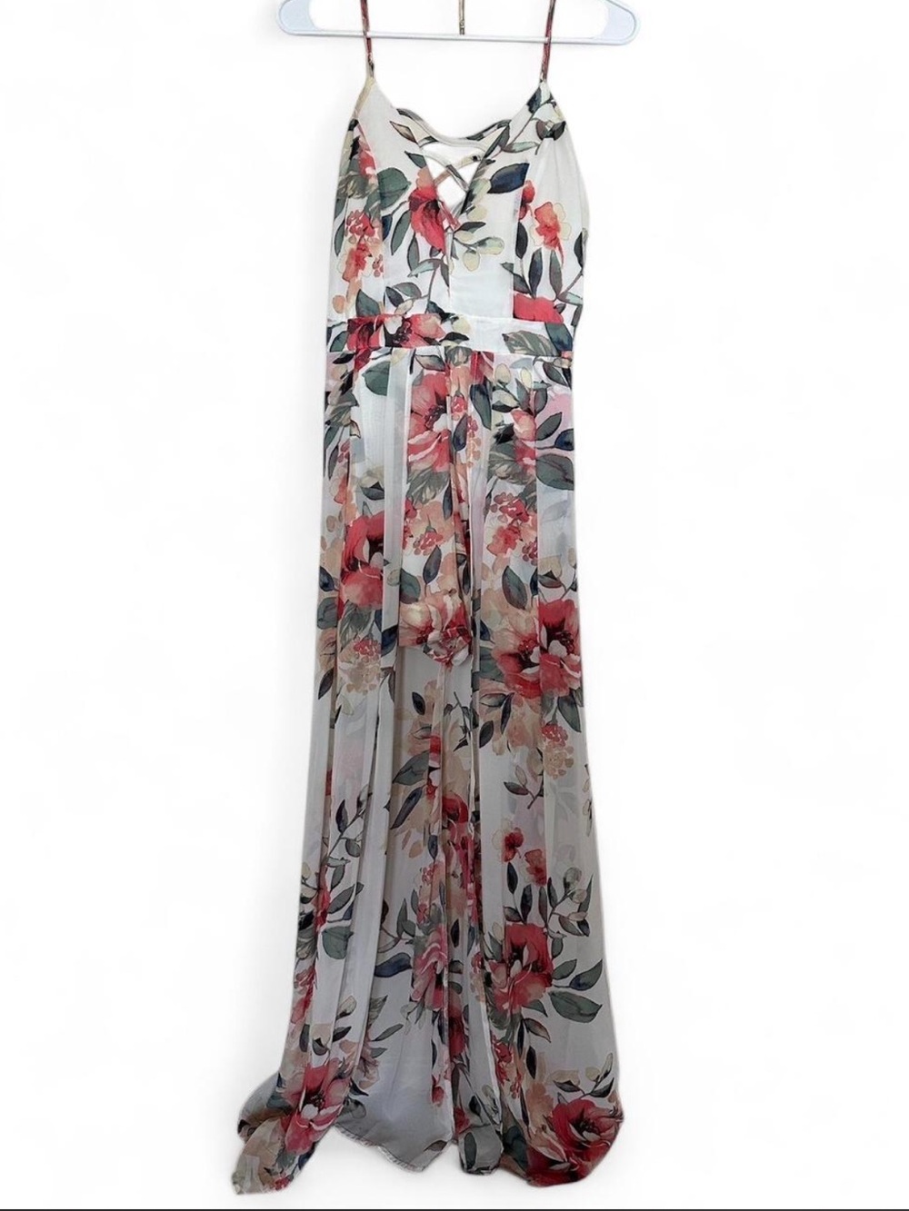 Source Unknown White Maxi Dress with Pink Floral Print